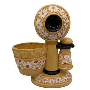 Vintage RELPO Ceramic Telephone Planter Yellow Daisy‎ Floral Japan Retro Decor